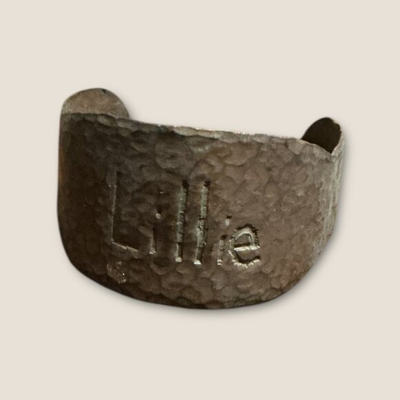 vintage Jewelry - Wide Hammered Metal Cuff Bracelet With "Lillie" Name Engraved